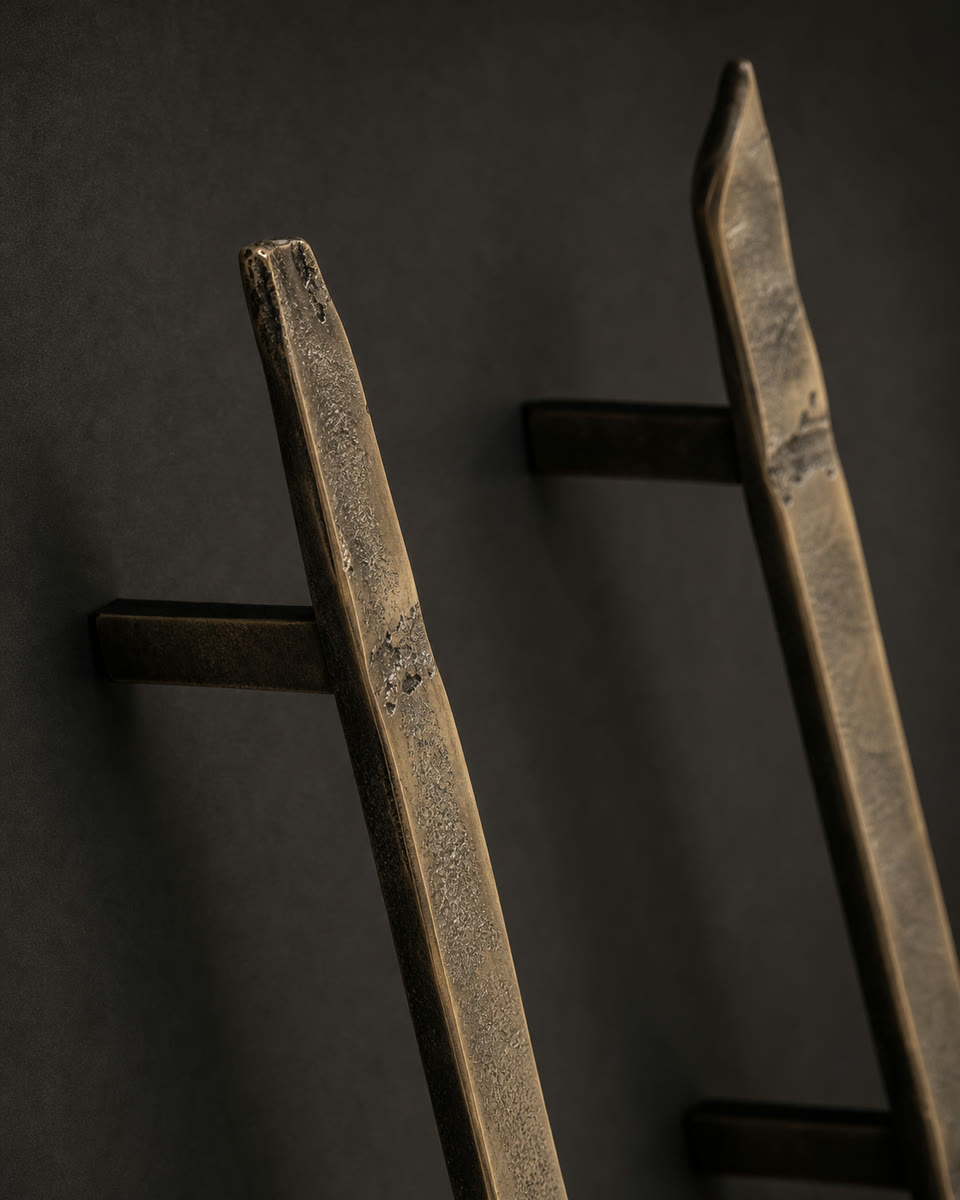 Pair of hand-forged bronze door pulls
